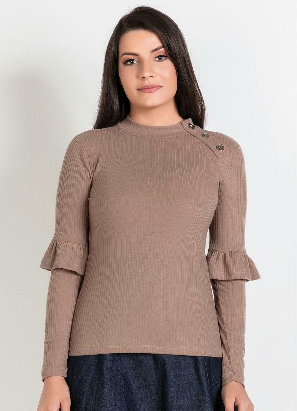 Outlet - Blusa em Ribana Moda Evangélica Camurça