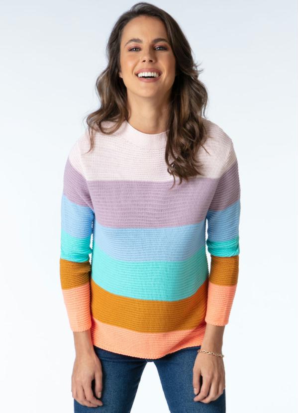 Quintess - Blusa em Tricô Listras Candy Alongada