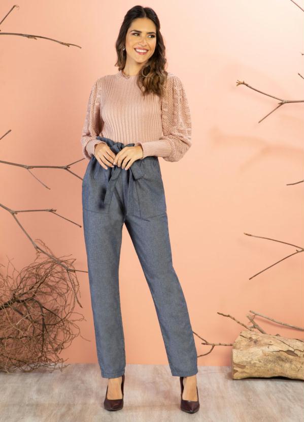 Quintess - Blusa em Tricô Rosa com Mangas Bufantes 3