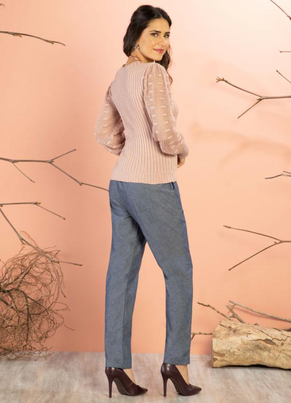 Quintess - Blusa em Tricô Rosa com Mangas Bufantes 4