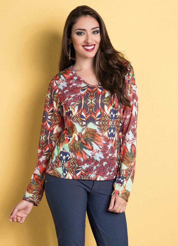 Outlet - Blusa Estampada com Decote em V