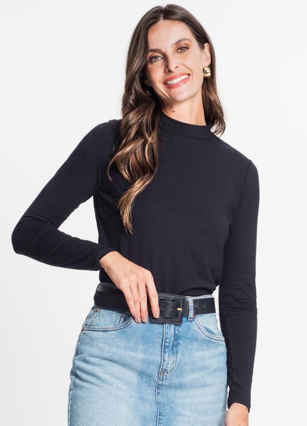 Rovitex - Blusa Feminina Manga Longa Gola Alta Preto