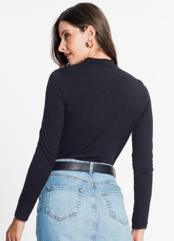 Rovitex - Blusa Feminina Manga Longa Gola Alta Preto 2