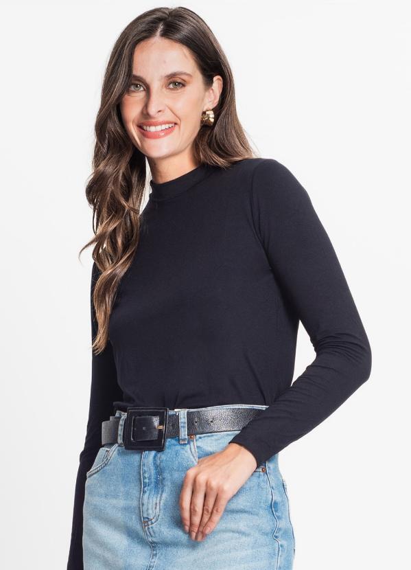 Rovitex - Blusa Feminina Manga Longa Gola Alta Preto 4