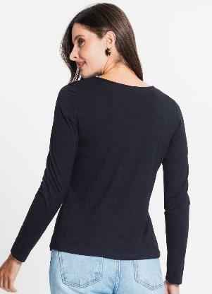 Rovitex - Blusa Feminina Manga Longa Preto - ROVITEX