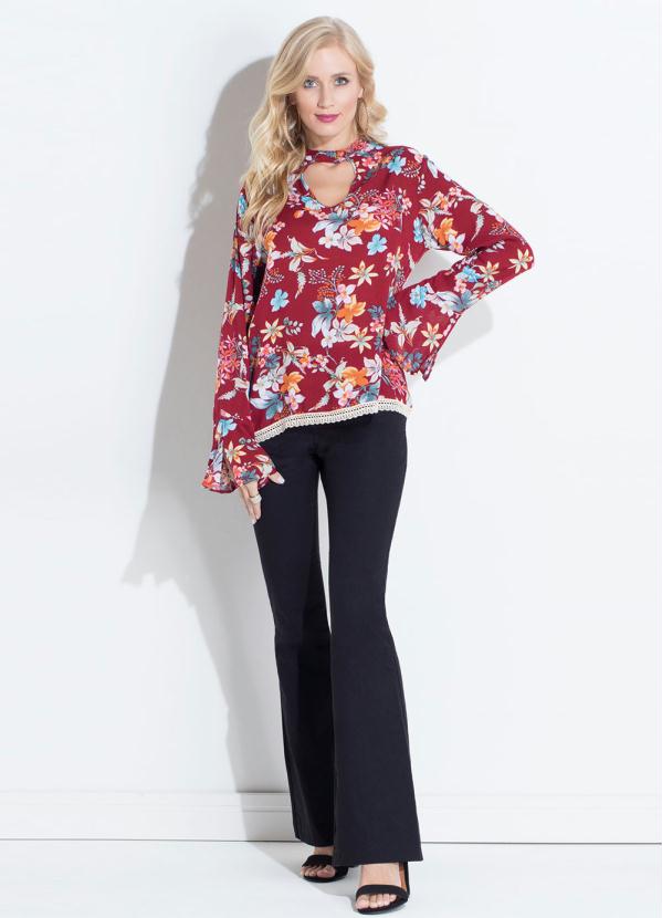 Quintess - Blusa Floral Gola Choker e Manga Sino Quintess 5