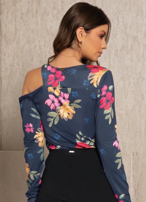 Quintess - Blusa Floral Marinho com Recorte Vazado 7