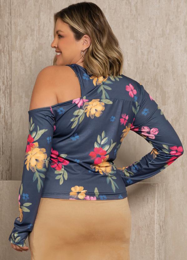 Quintess - Blusa Floral Marinho com Recorte Vazado 3