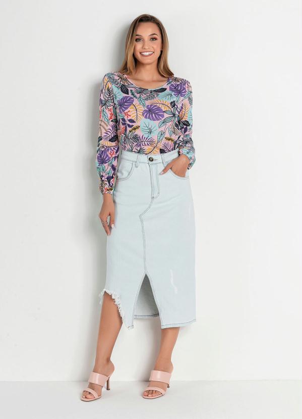 Outlet - Blusa Floral Rosa Manga Balonê Moda Evangélica 3