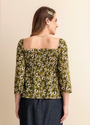 Rosalie - Blusa Floral Verde com Lastéx - ROSALIE