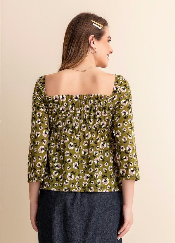 Rosalie - Blusa Floral Verde com Lastéx 2