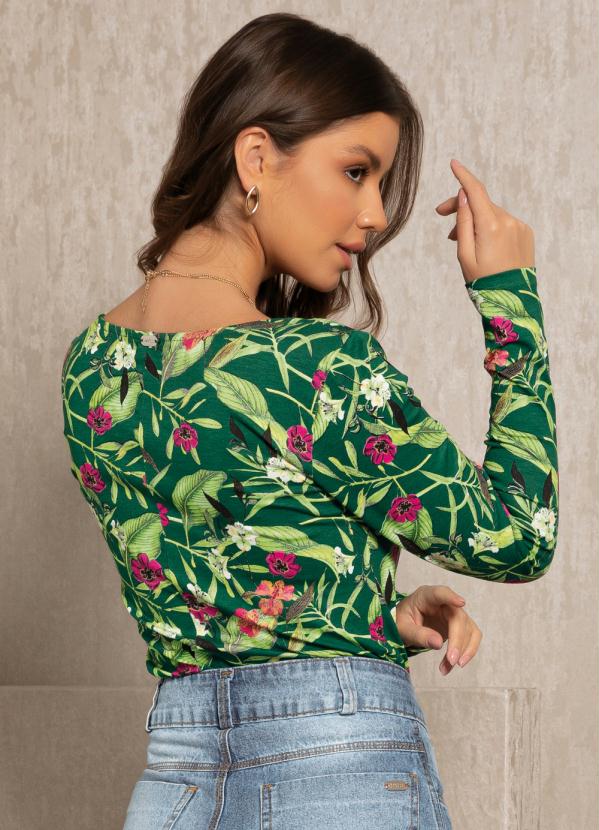 Quintess - Blusa Floral Verde Manga Longa Justa 7