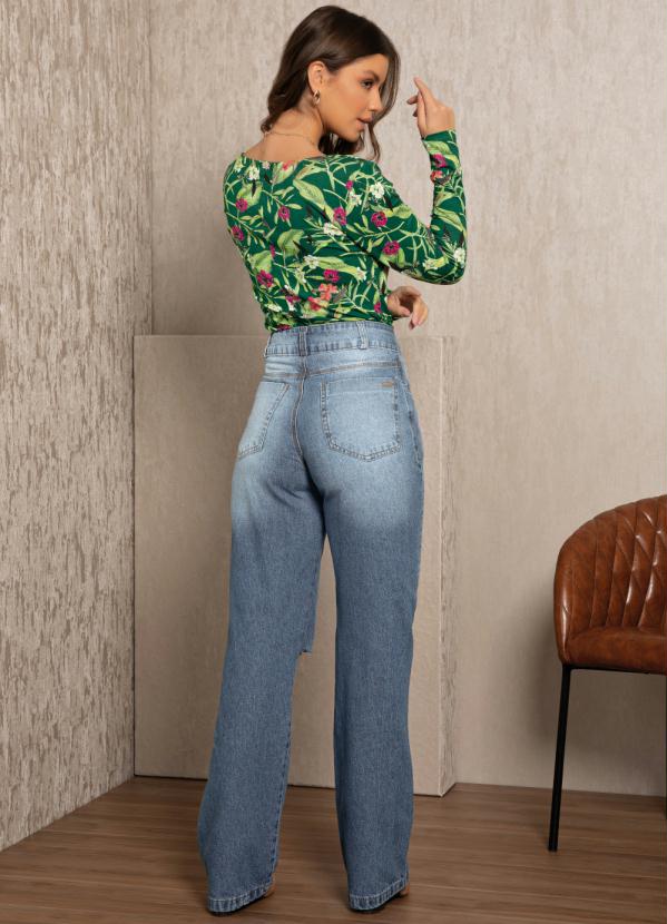 Quintess - Blusa Floral Verde Manga Longa Justa 5