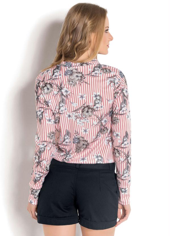 Moda Pop - Blusa Gola Laço Rosa Estampa Listras e Floral 2
