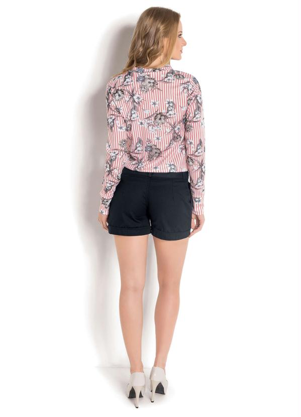 Moda Pop - Blusa Gola Laço Rosa Estampa Listras e Floral 4