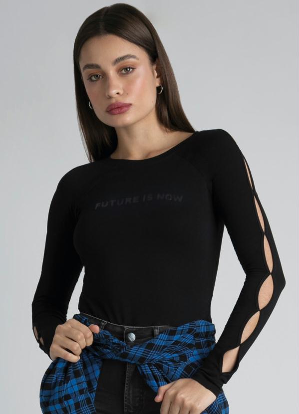 Enfim - Blusa Justa Abertura nas Mangas Preto 1