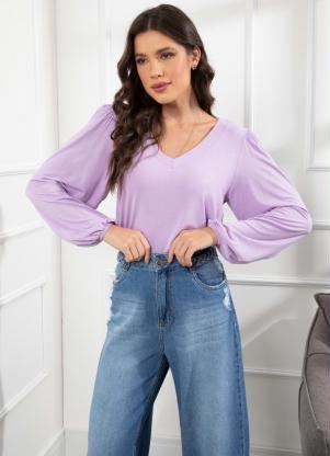Quintess - Blusa Lilás com Detalhe Duplo no Decote - QUINTESS