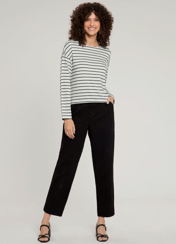 Lunender - Blusa Listrada Malha Viscose com Lurex Branco 3