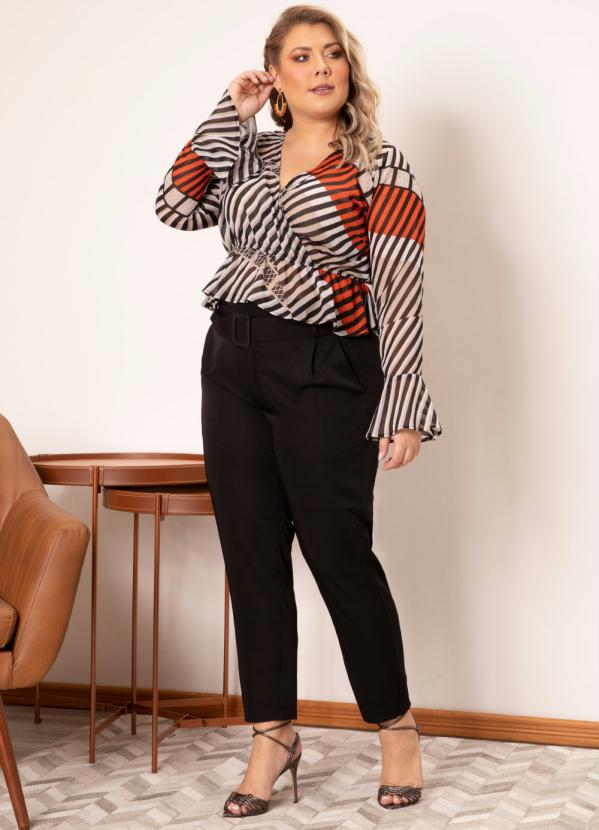 Quintess - Blusa Listrado Étnico Transpassada Mangas Longas 7