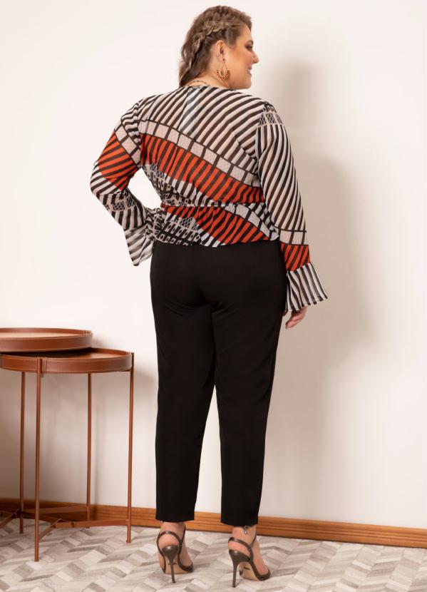 Quintess - Blusa Listrado Étnico Transpassada Mangas Longas 8