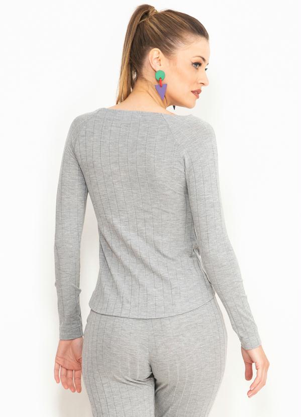 Maria Filó - Blusa Malha Canelada Manga Longa Cinza 2
