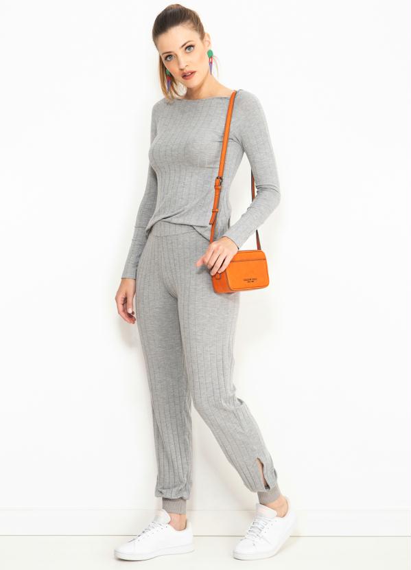 Maria Filó - Blusa Malha Canelada Manga Longa Cinza 3