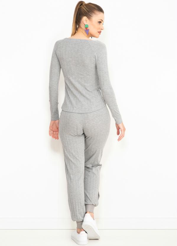 Maria Filó - Blusa Malha Canelada Manga Longa Cinza 4