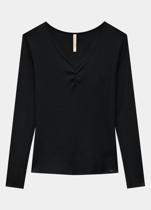 Lunender - Blusa Malha Canelado Preto 1