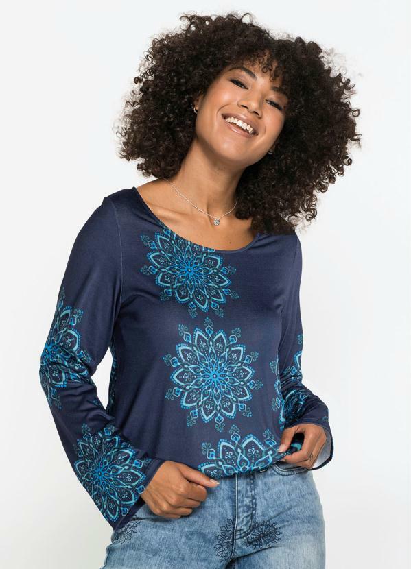 bonprix - Blusa Mandala Mangas Evasê Azul