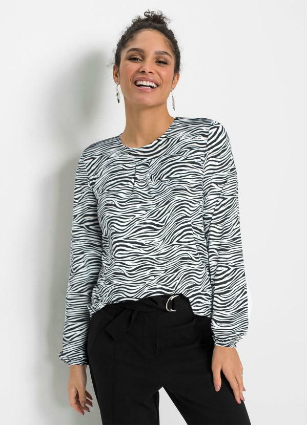 bonprix - Blusa Manga Longa Animal Print Preto/Branco 1