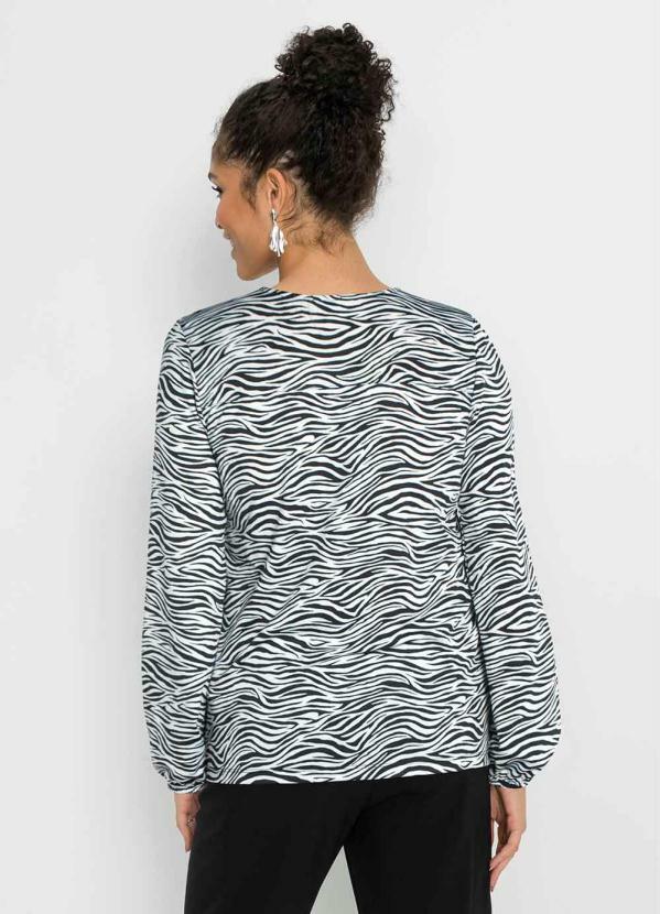 bonprix - Blusa Manga Longa Animal Print Preto/Branco 2