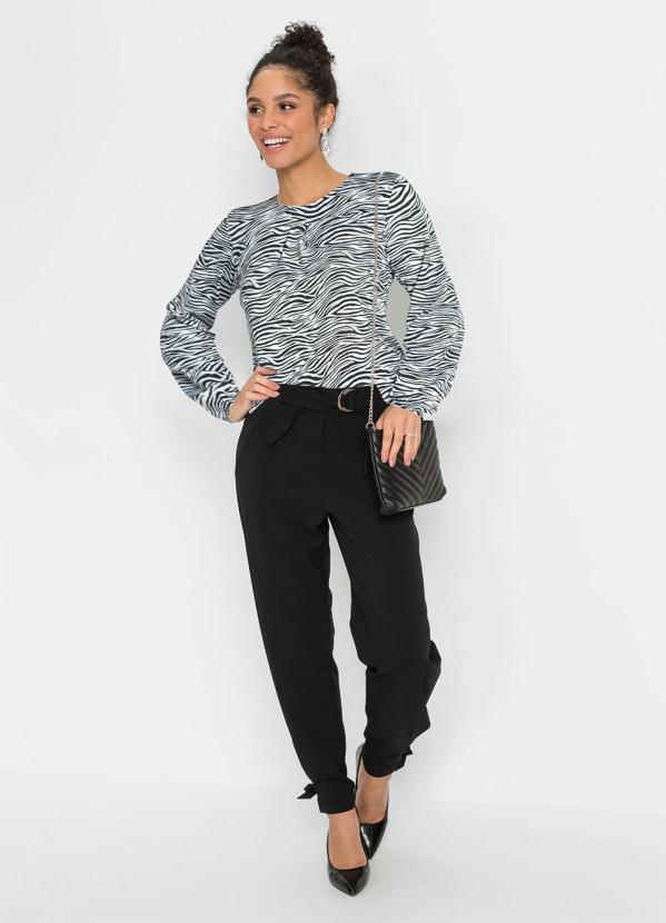 bonprix - Blusa Manga Longa Animal Print Preto/Branco 3