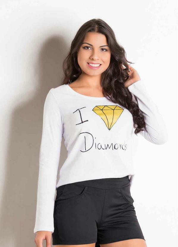 Outlet - Blusa Manga Longa Branca com Estama Localizada