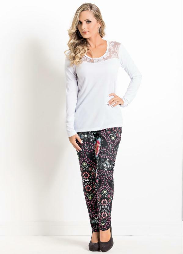 Outlet - Blusa Manga Longa Branca com Recortes em Renda 5