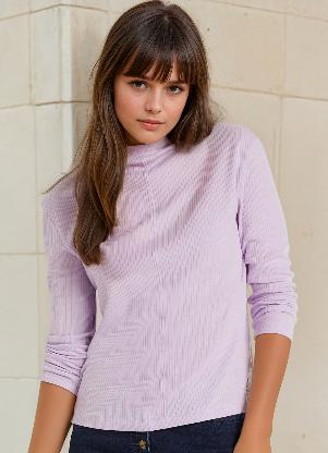 bonprix - Blusa Manga Longa Canelada Lilas - BONPRIX