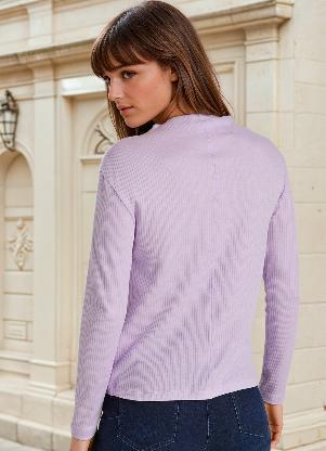 bonprix - Blusa Manga Longa Canelada Lilas - BONPRIX