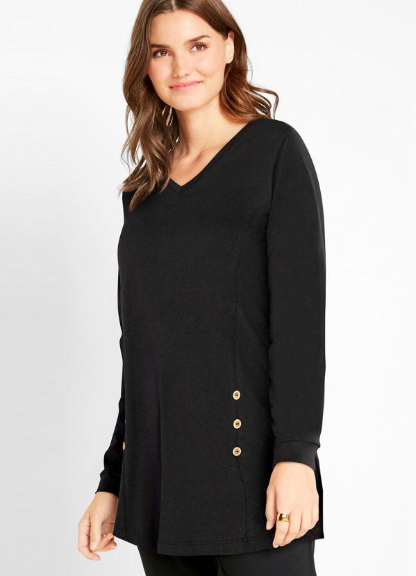 bonprix - Blusa Manga Longa com Botões Preta