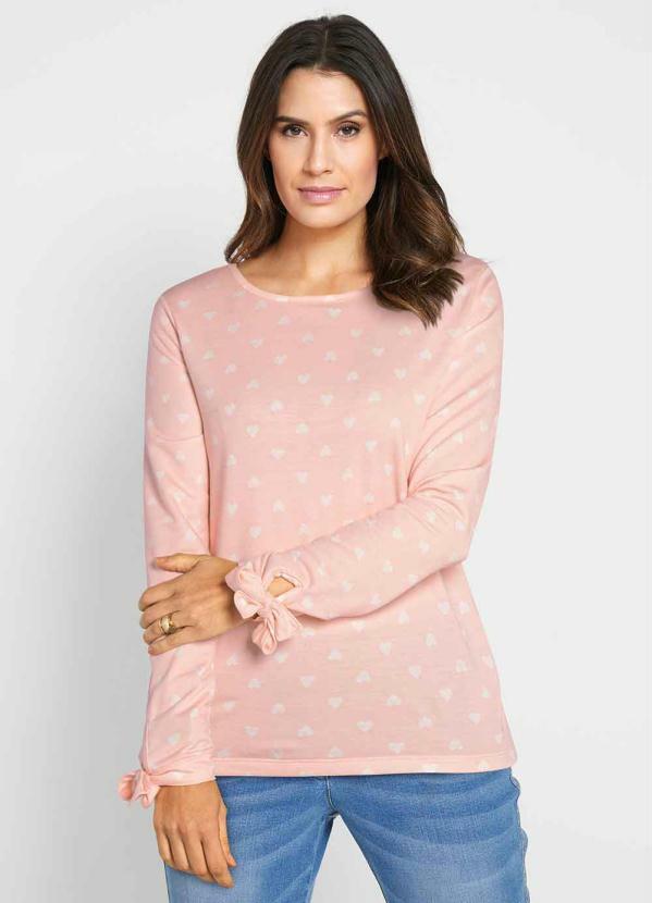 bonprix - Blusa Manga Longa com Estampa de Coração Rosa