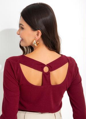 bonprix - Blusa Manga Longa com Recorte Vazado Bordô - BONPRIX