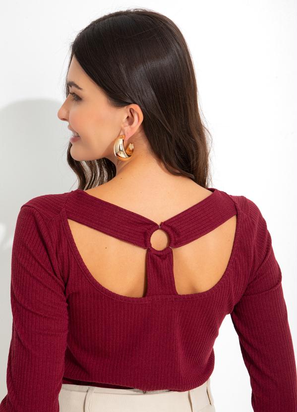 bonprix - Blusa Manga Longa com Recorte Vazado Bordô 5