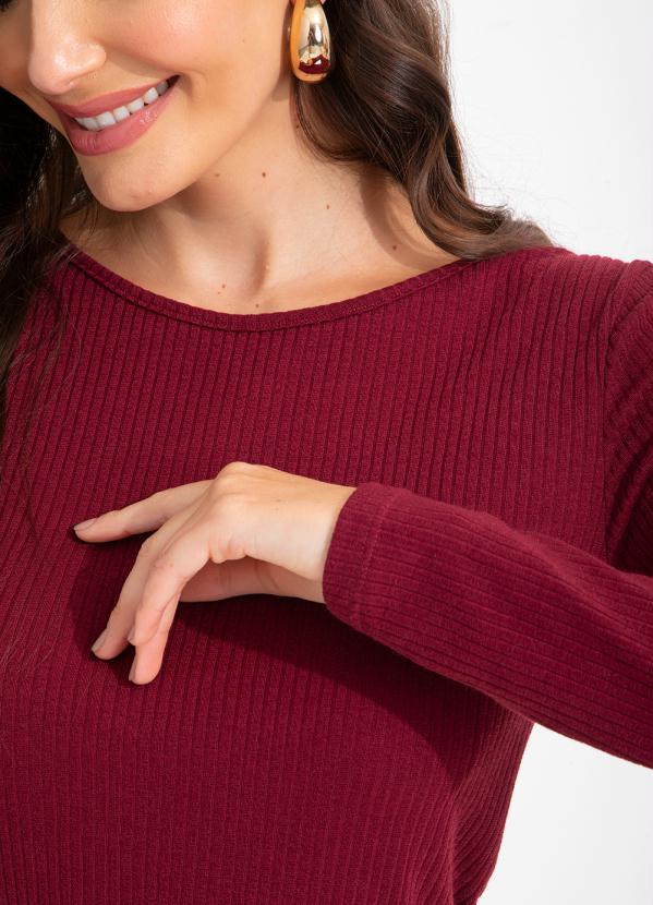 bonprix - Blusa Manga Longa com Recorte Vazado Bordô 4