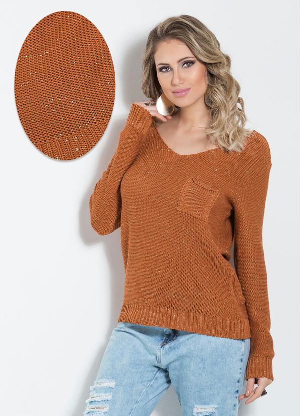 Janine - Blusa Manga Longa Decote V Caramelo