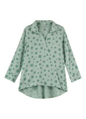 Marialícia - Blusa Manga Longa Poá Verde - MARIALÍCIA