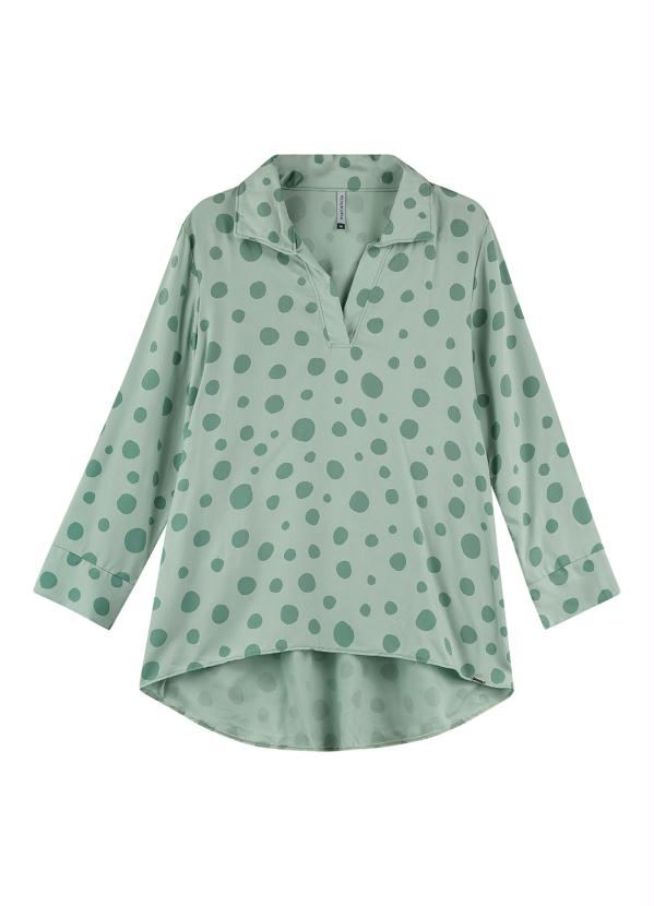 Marialícia - Blusa Manga Longa Poá Verde