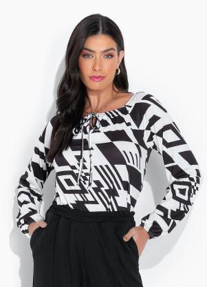 bonprix - Blusa Manga Longa Preto e Branco - BONPRIX