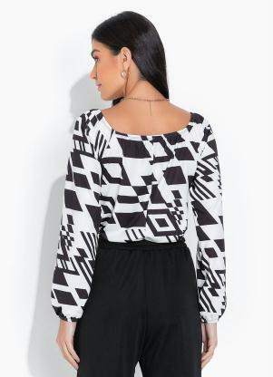 bonprix - Blusa Manga Longa Preto e Branco - BONPRIX
