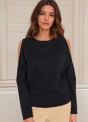 bonprix - Blusa Manga Longa Vazada Preta - BONPRIX