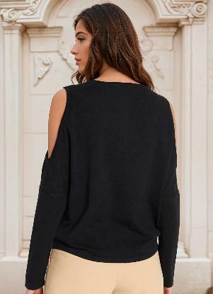 bonprix - Blusa Manga Longa Vazada Preta - BONPRIX
