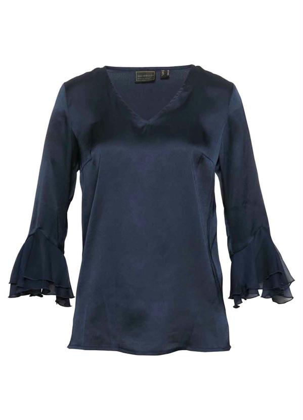 Queima Estoque - Blusa Mangas Longas com Babados Azul Marinho 5