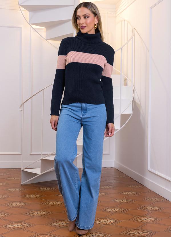 Rosalie - Blusa Marinho/Rosê com Gola Alta 3